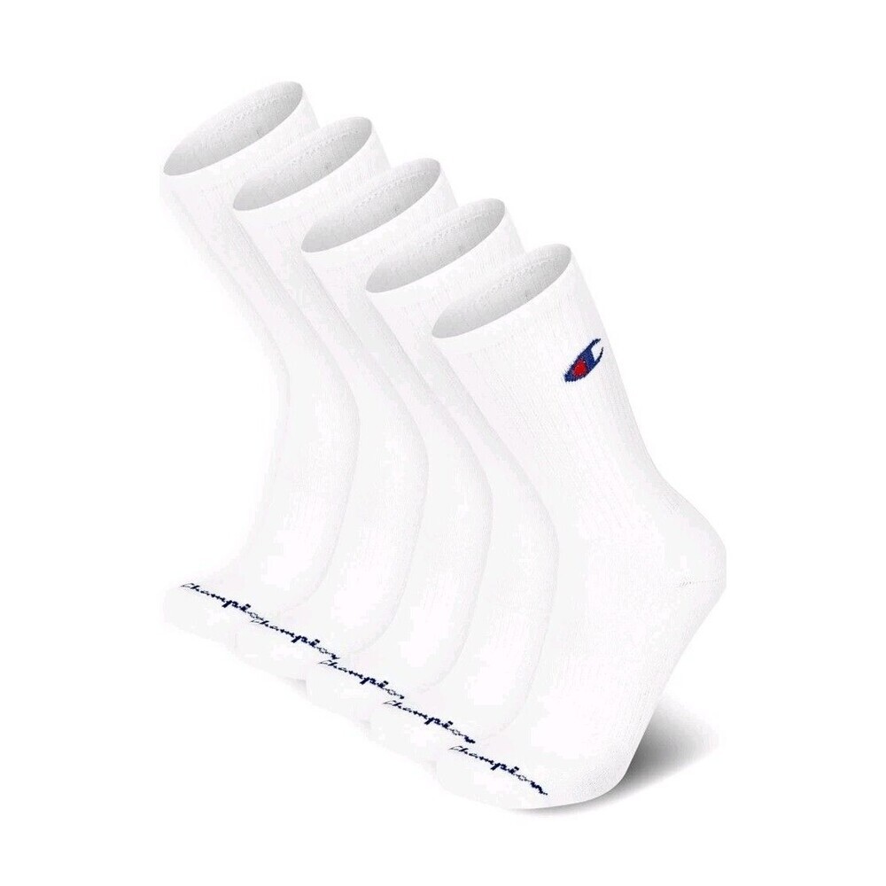 Champion Men's Performance Cushion Crew White Socks w/Logo 5 Prs Size 6-12.5 NWT